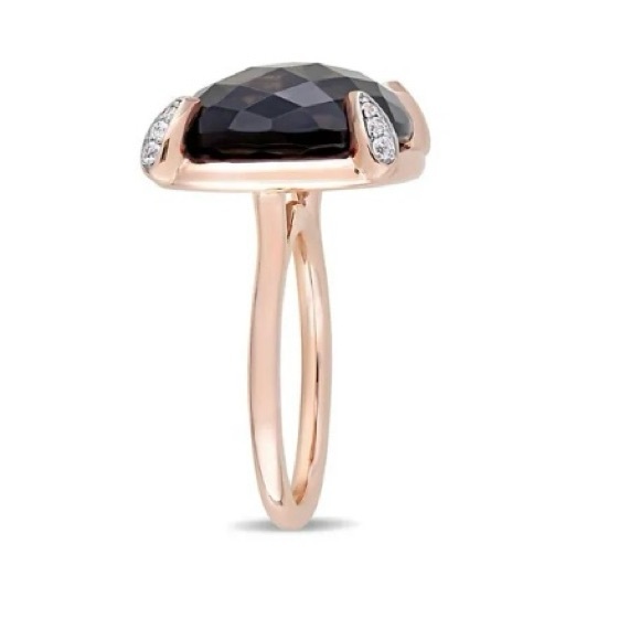 14k solid rose gold, Smokey Quartz and White Sapphire Cocktail Ring - Size 7 - Picture 6 of 8